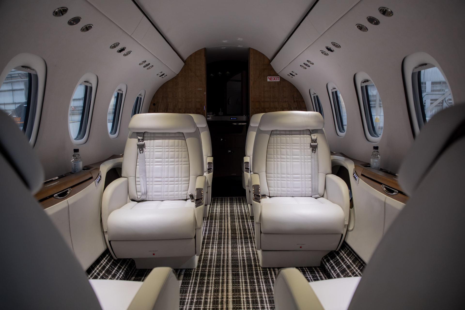 Cabin interior — seats, windows and wood trim